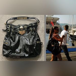 STUNNING Jimmy Choo Ramona patent leather metal logo embellished satchel bag!